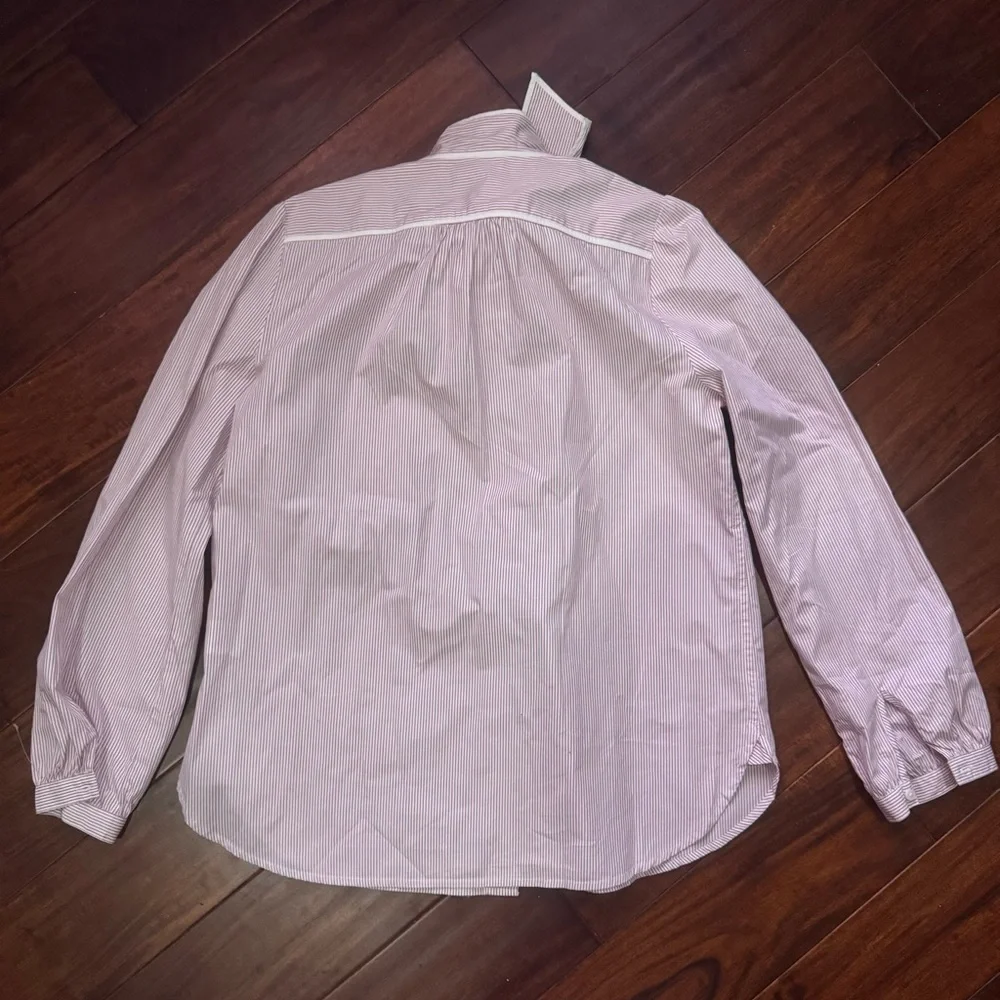J. Crew Striped Tie Neck Poplin Pink and White Shirt - Picture 3 of 10